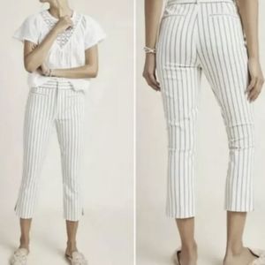 NWT Anthropologie Essential Slim Capri Trousers 0 Ticking Stripe Blue Ivory Crop